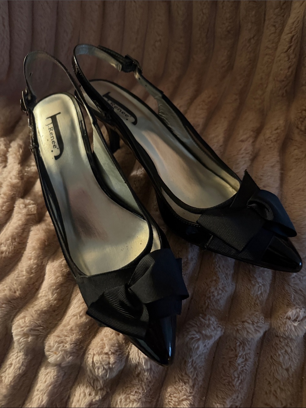 Black Pointed Toe Slingback Heels with Bow